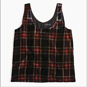 NWT J. Crew Stewart Tartan Black Red Plaid Velvet Tank Top. Size 00P